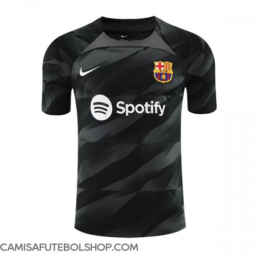 Camisa de time de futebol Barcelona Goleiro Replicas 2º Equipamento 2023-24 Manga Curta